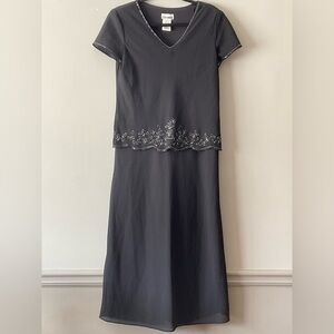 After Dark Black V-Neck Maxi Dress with Embellished Trim
